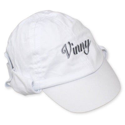 Personalised White Baby Baseball Cap with Neck Flap