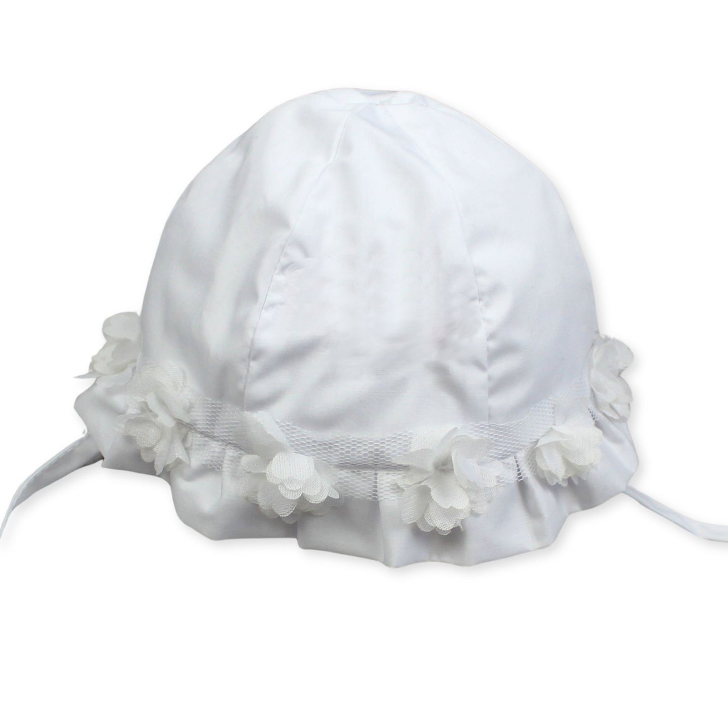 White baby bonnet on a white background