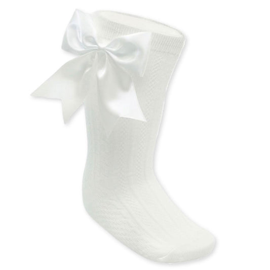 baby girls cream knee high socks with bow