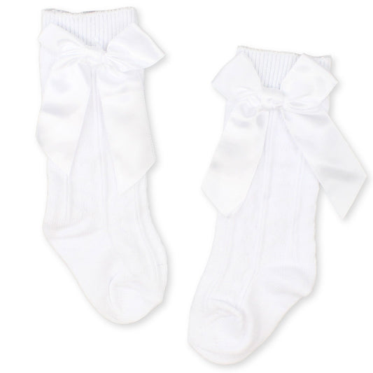 baby girls high knee ribbon white socks