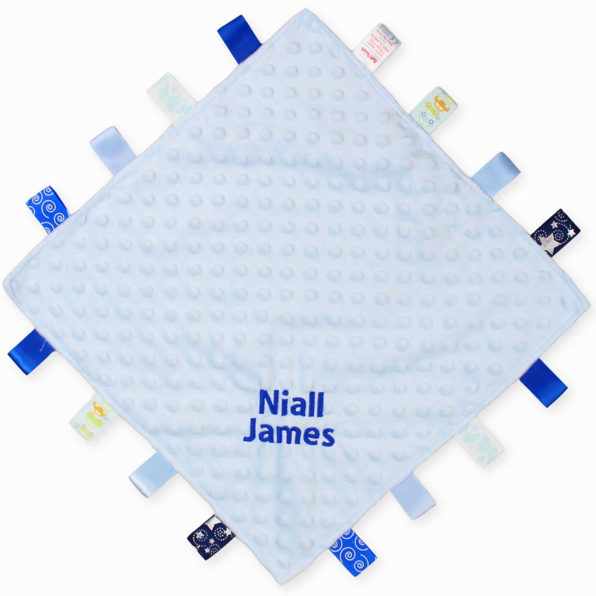 Baby boys blue taggy comforter