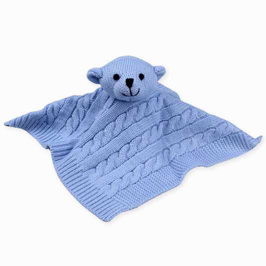 blue knitted comforter bear