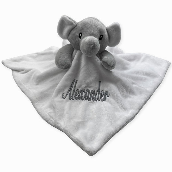 baby unisex white grey elephant personalised 