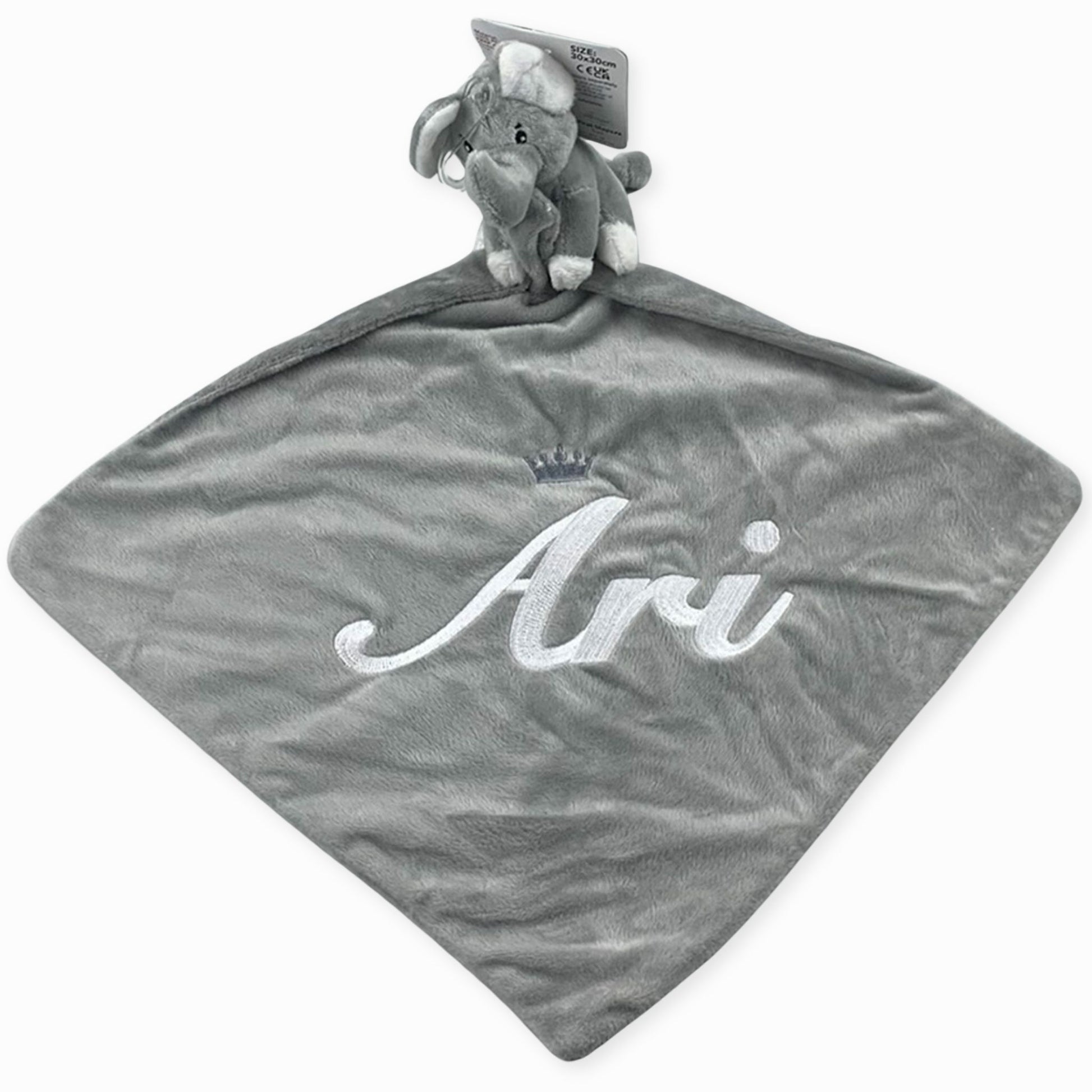 Personalised Baby Comforter Grey with Elephant – Lullaby Lane