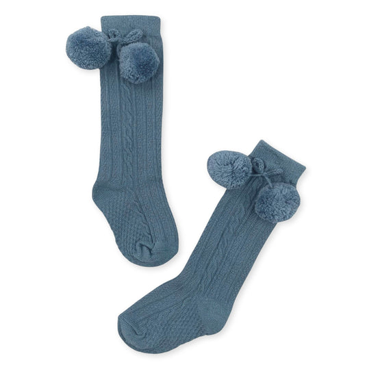 baby boys dusky blue pom pom socvks