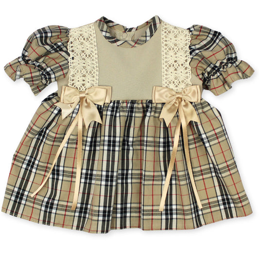 baby girls beige tartan dress