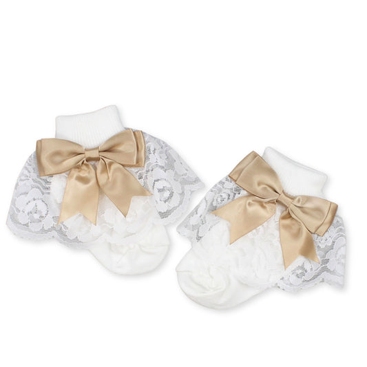 baby girl socks camel bows and lace frills