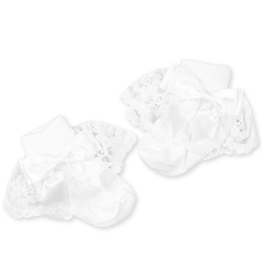 baby girls white frilly ankle bow socks