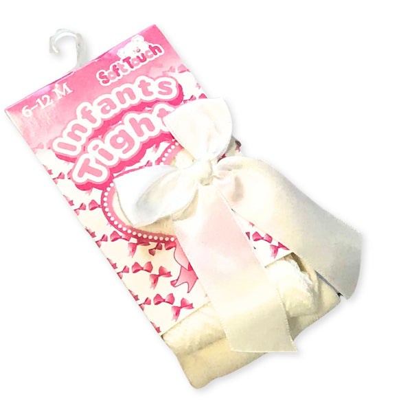 Baby Tights - Cream with Satin Bow