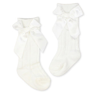 baby girls cream ribbon high knee socks