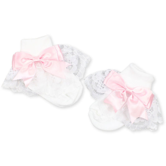 baby girl socks  fancy with lace and pink bows