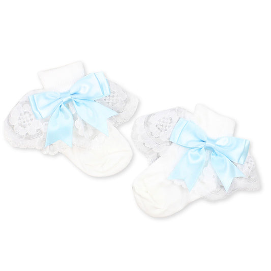 baby girl socks blue satin bows fancy