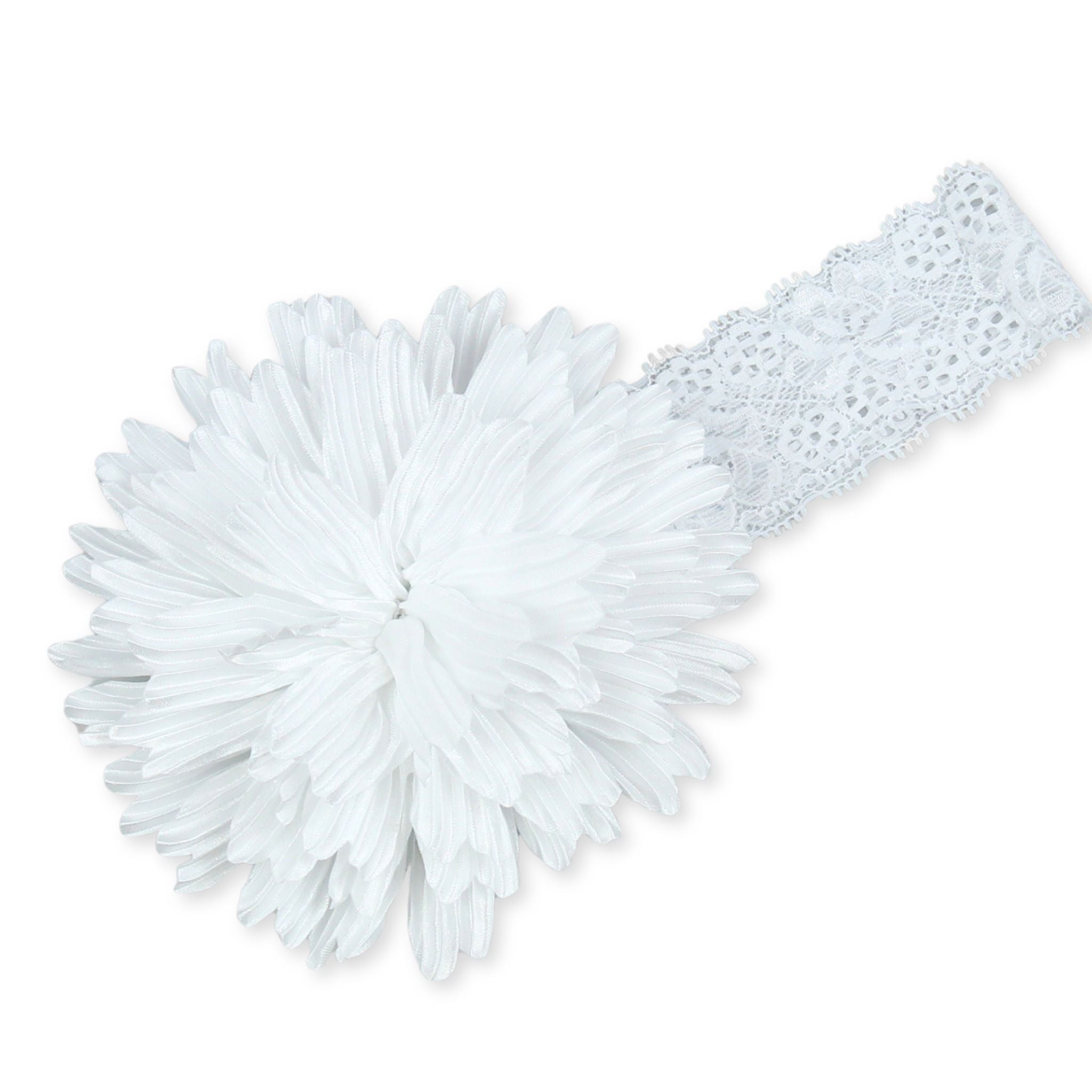 baby girl headband with large flower in white for a baby girl