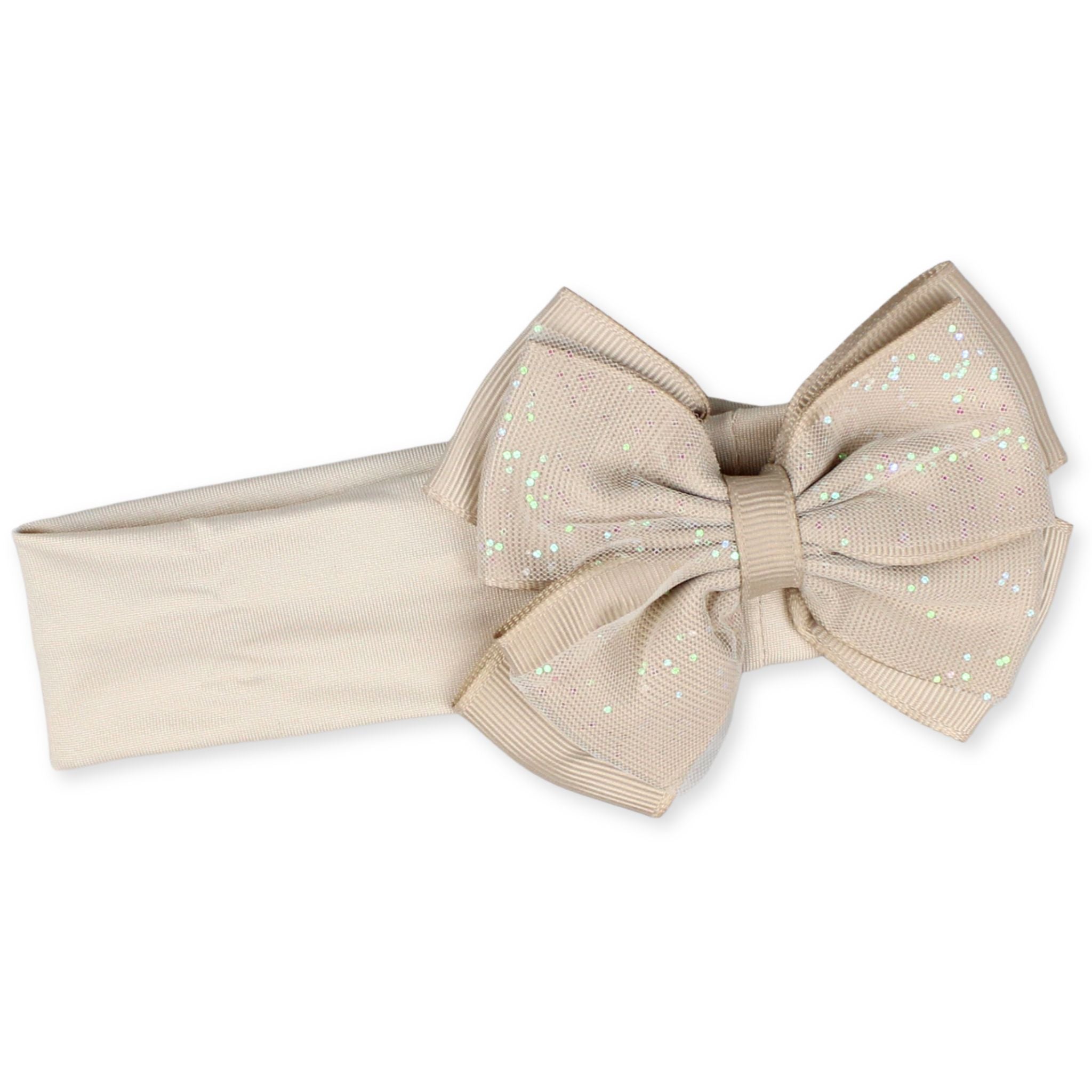 baby girls headband with beige gliitter bow