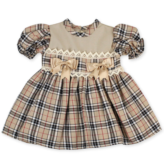 baby girls beige tartan dress
