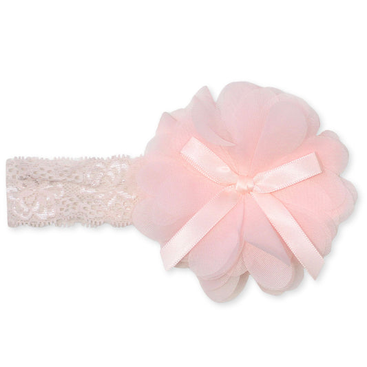 baby girls pink lace headband with flower and bow