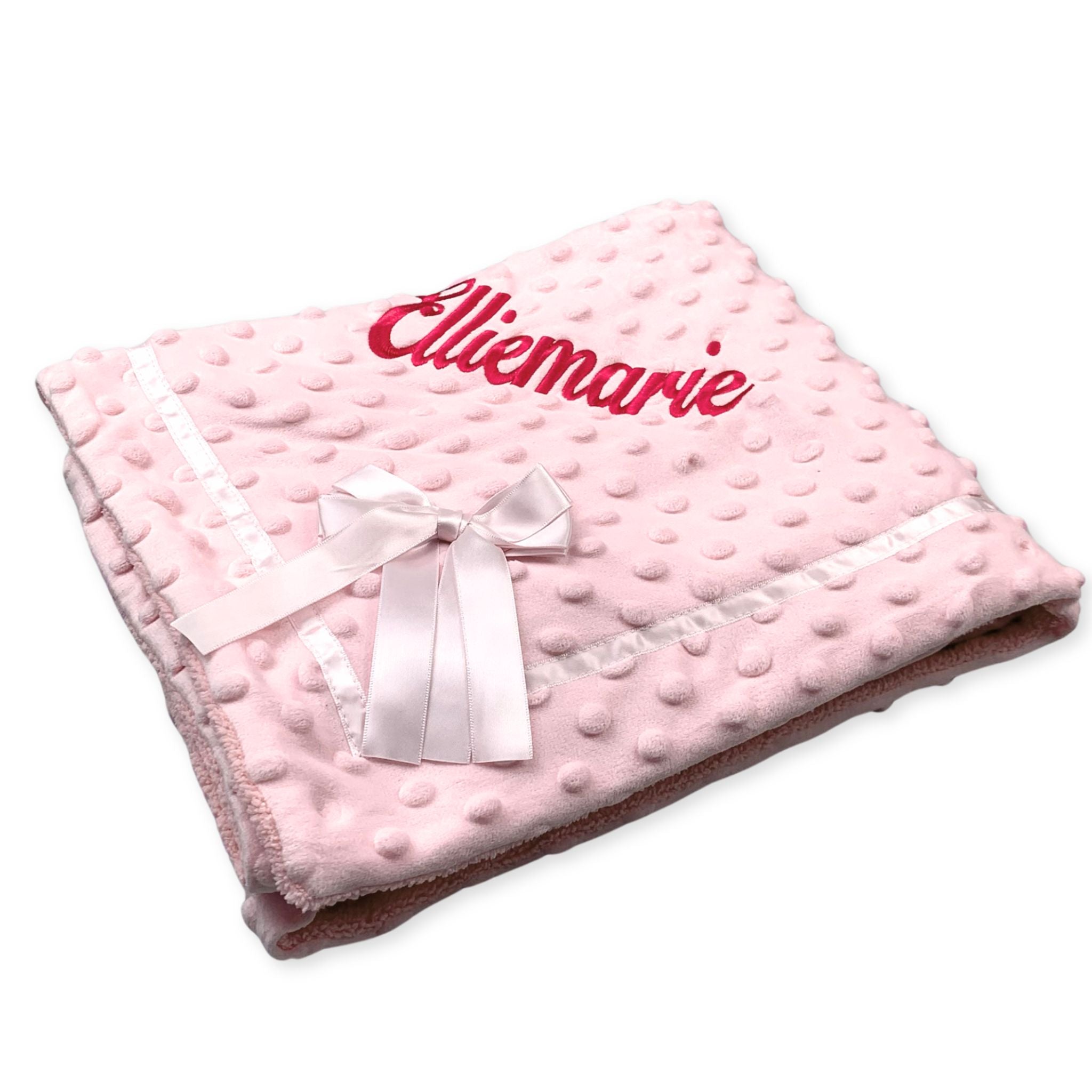 baby girls pink blanket with bow personalised 