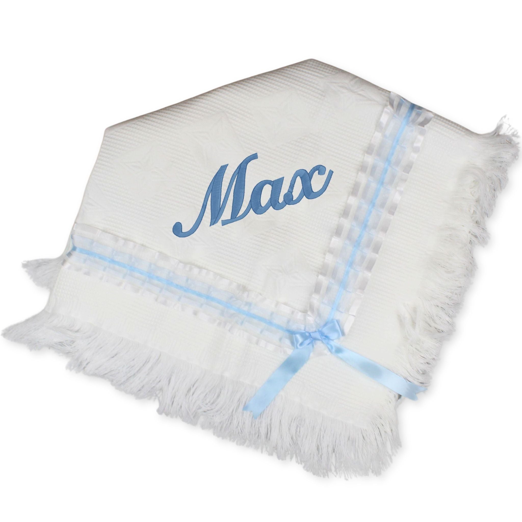 baby boy personalised shawl white and blue