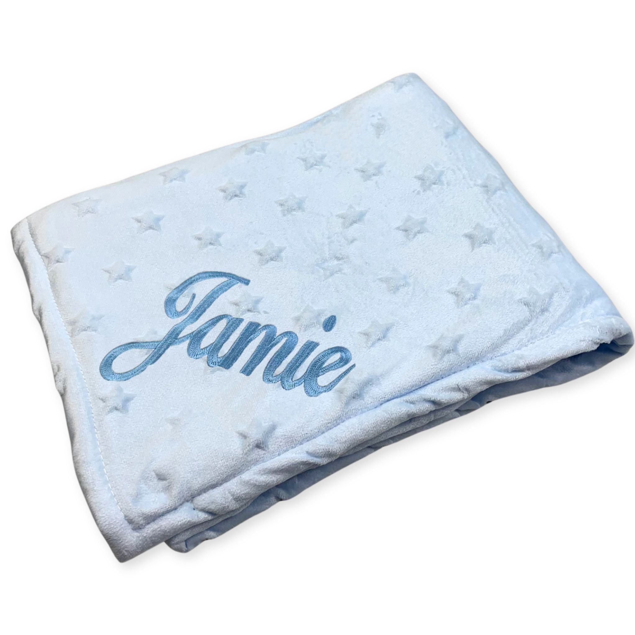 baby boys blue star embossed personalised balanket