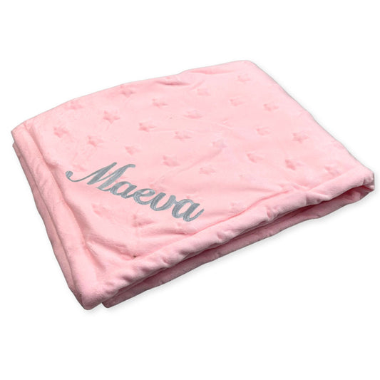 baby girl pink personalised blanket with embossed stars