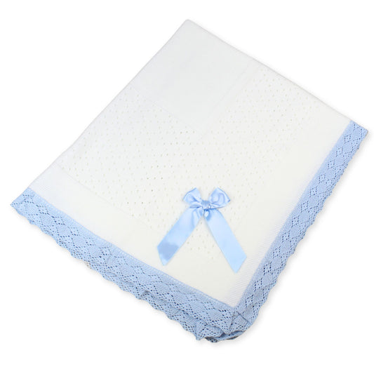 White and Blue Knitted Spanish Style Shawl