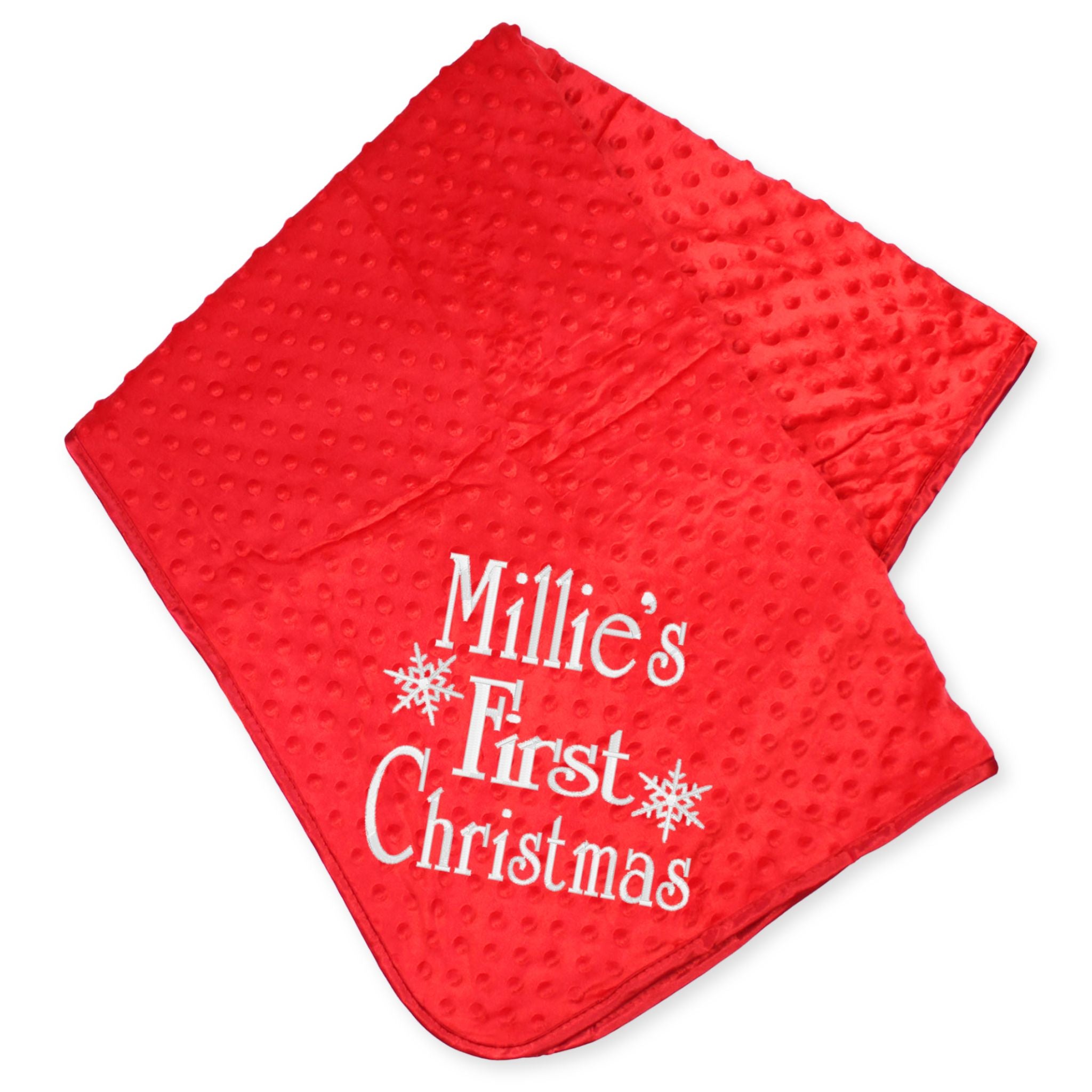 personalised red first christmas blanket