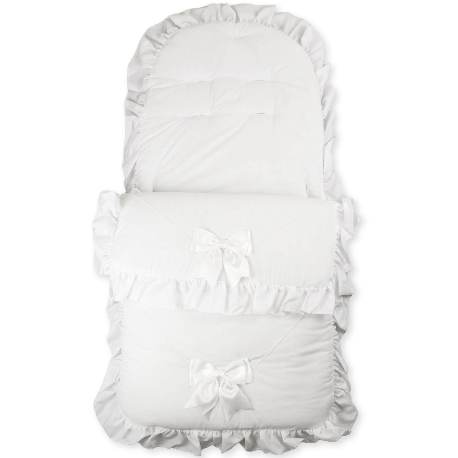 baby unisex footmuff or cosy toes in white with bows