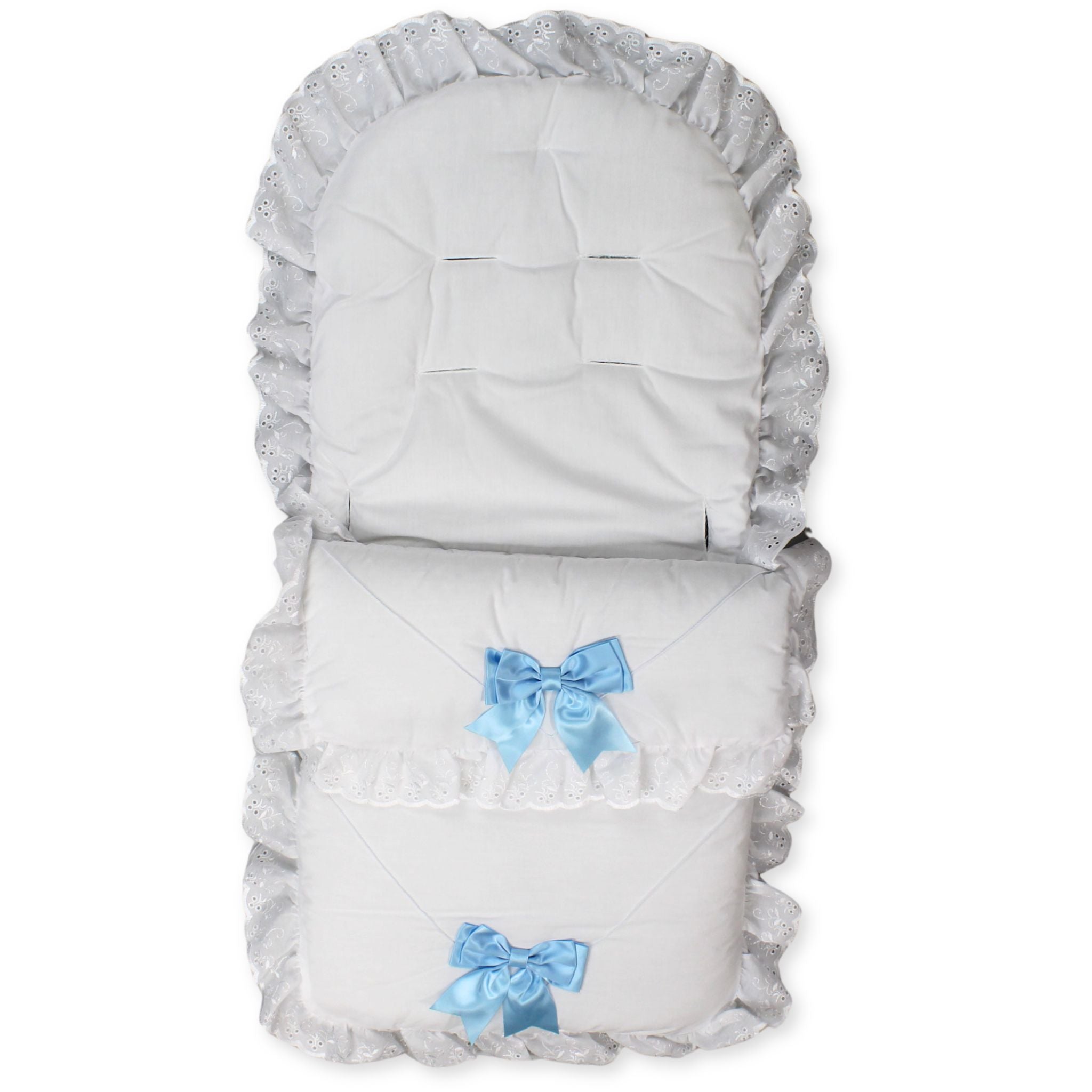footmuff cosytoes universal white with blue bows