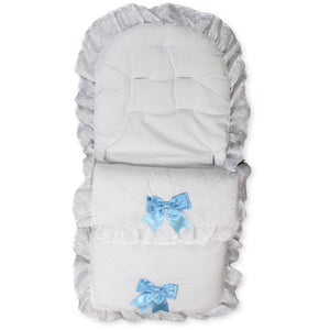 footmuff cosytoes universal white with blue bows