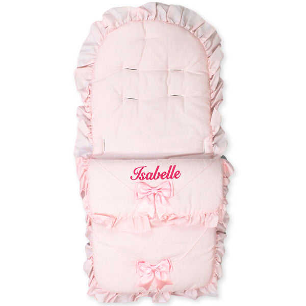 baby girls pink footmuff universal personalised