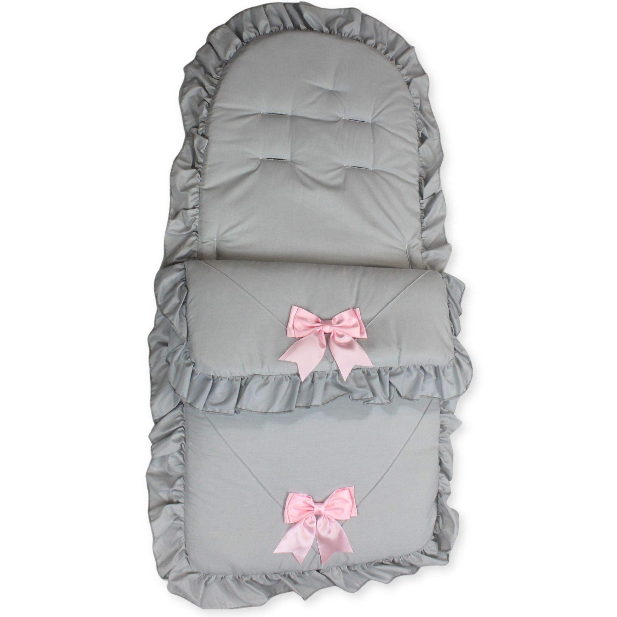 grey baby footmuff cosytoes with pink bows