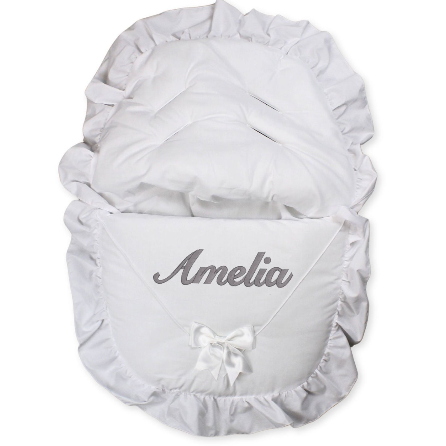 white car seat footmuff cosytoes with personalised name
