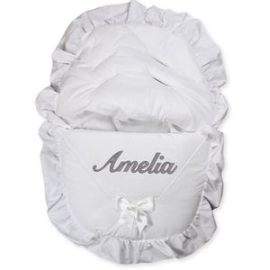 white car seat footmuff cosytoes with personalised name