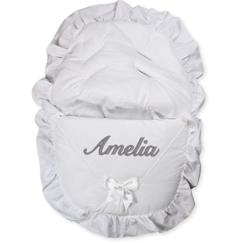 white car seat footmuff cosytoes with personalised name
