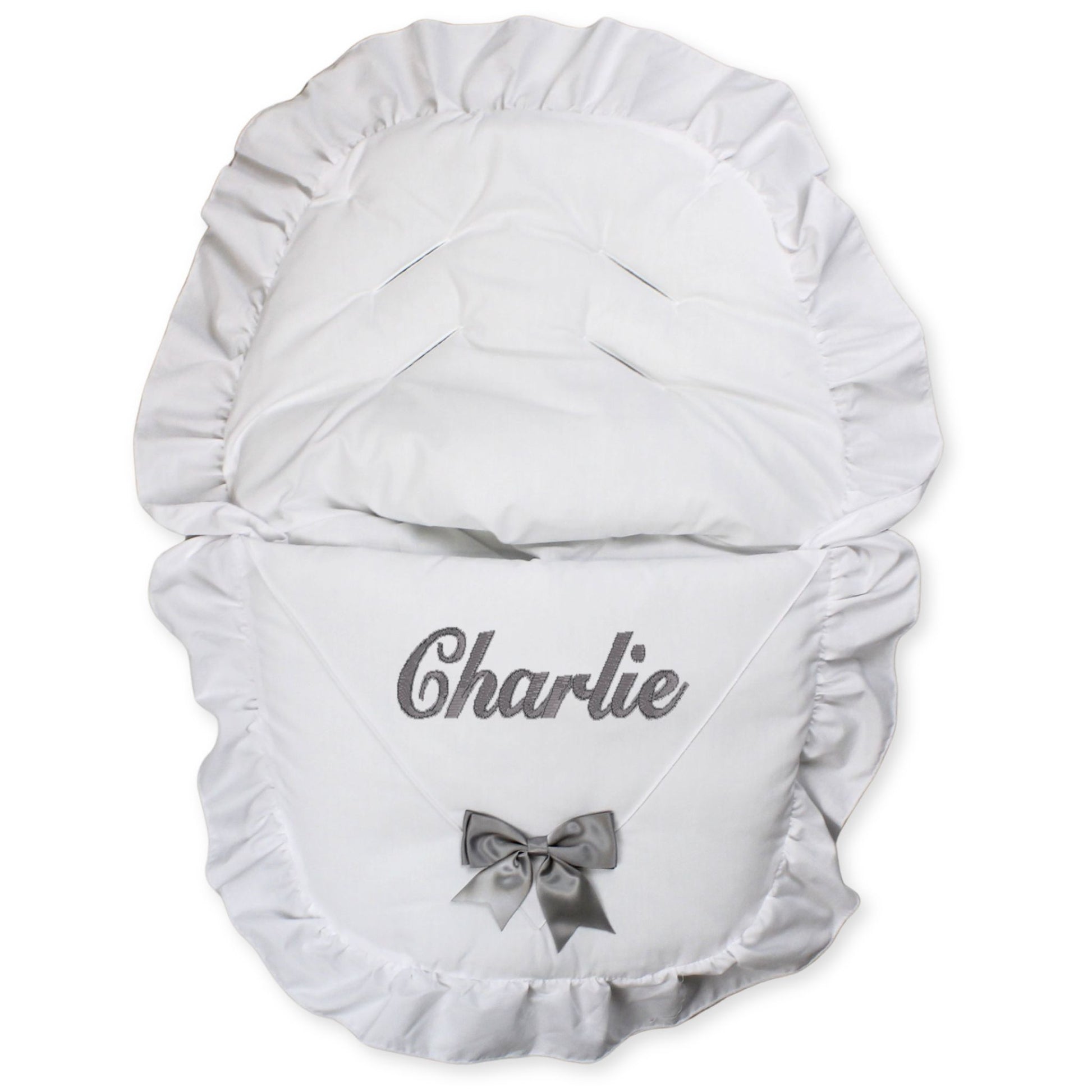 car seat car muff cosytoes personalised white with grey bow