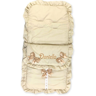 Personalised Beige Cosy Toes / Footmuff - With Beige Bows