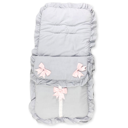 baby girls grey and pink three bow footmuff