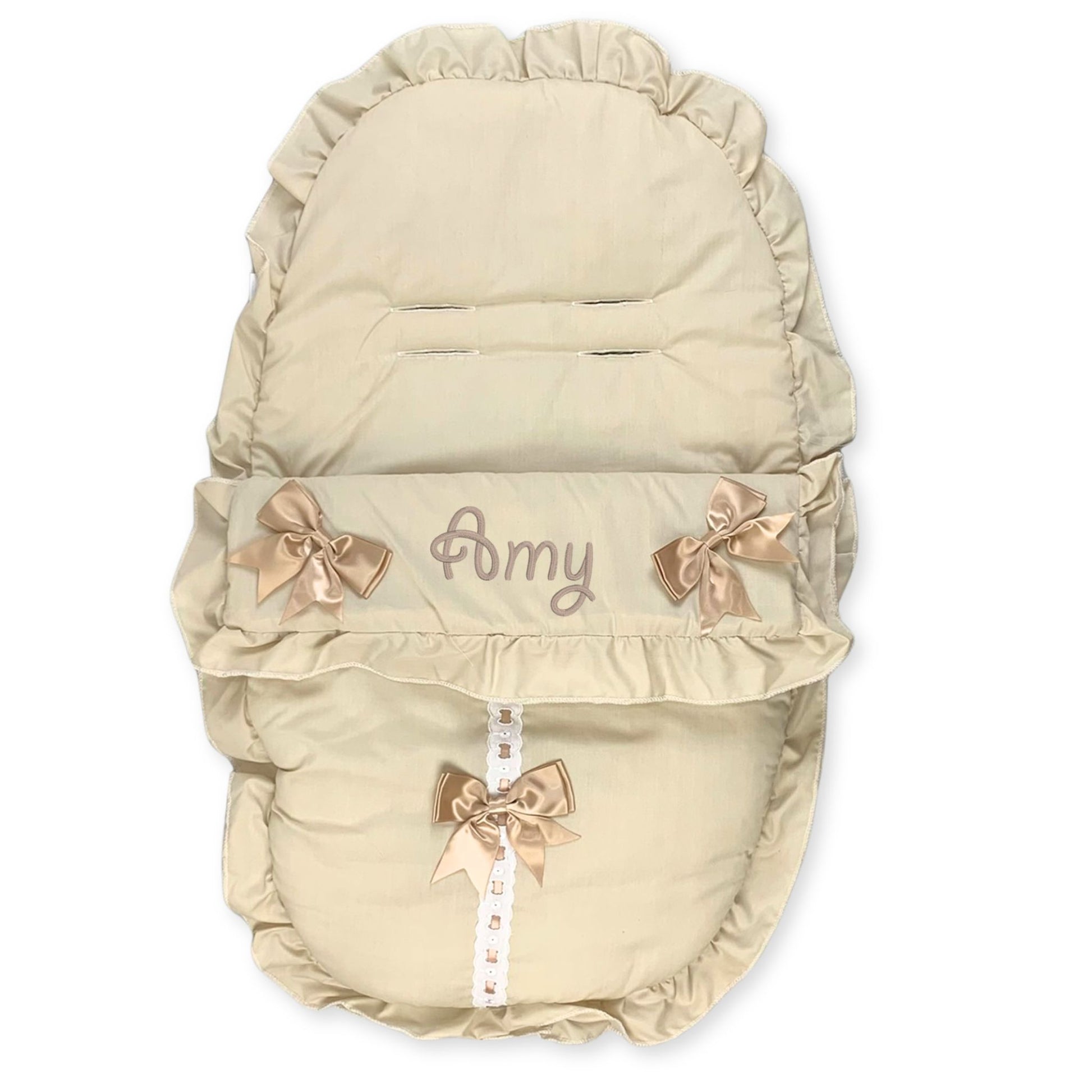 personalised beige car seat footmuff beige