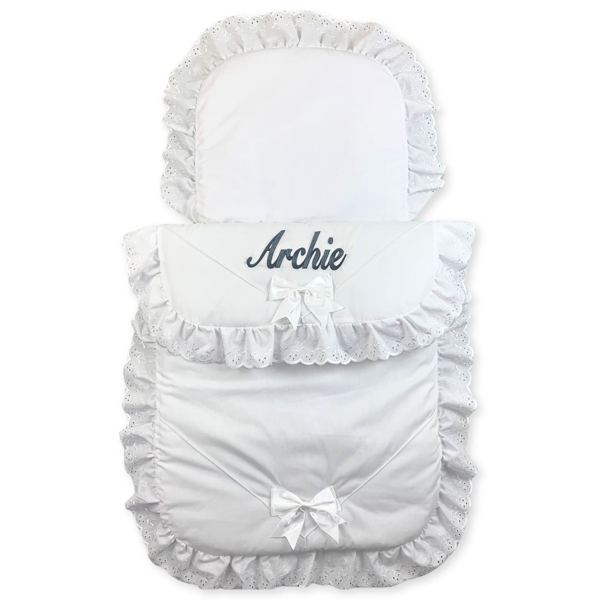 baby white personalised pram set