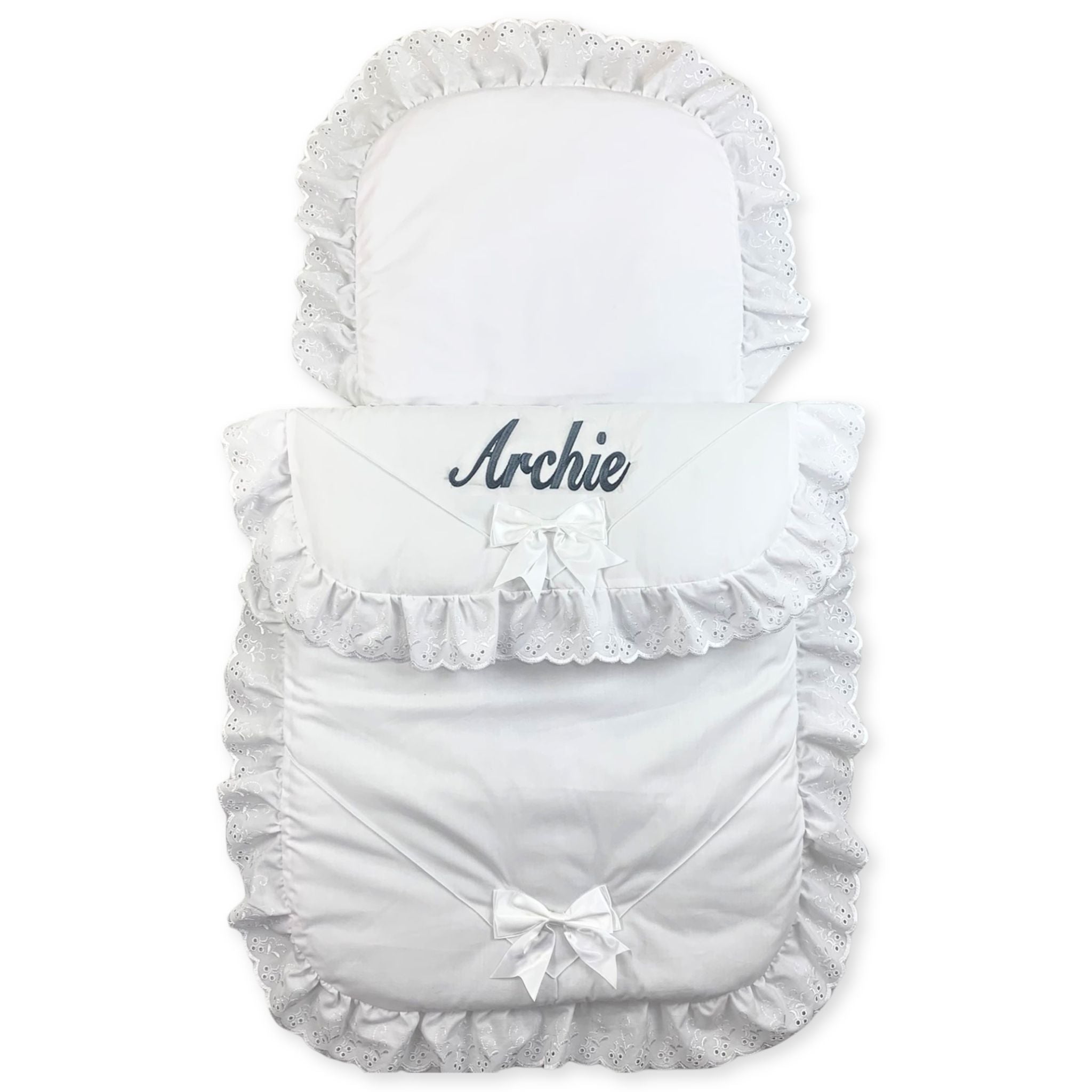 baby white personalised pram set