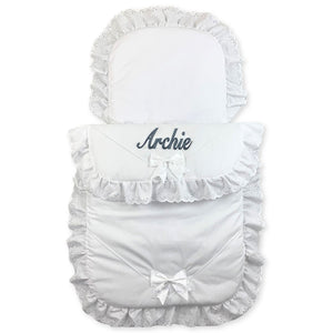 baby white personalised pram set