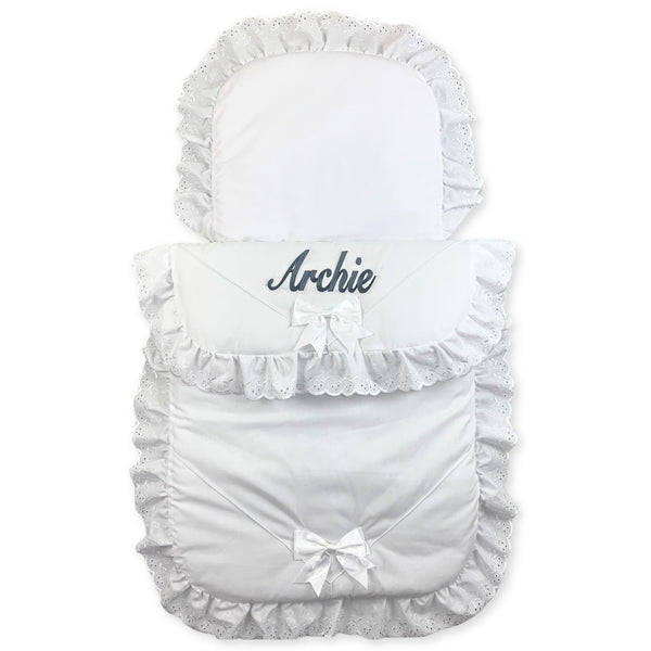 baby white personalised pram set