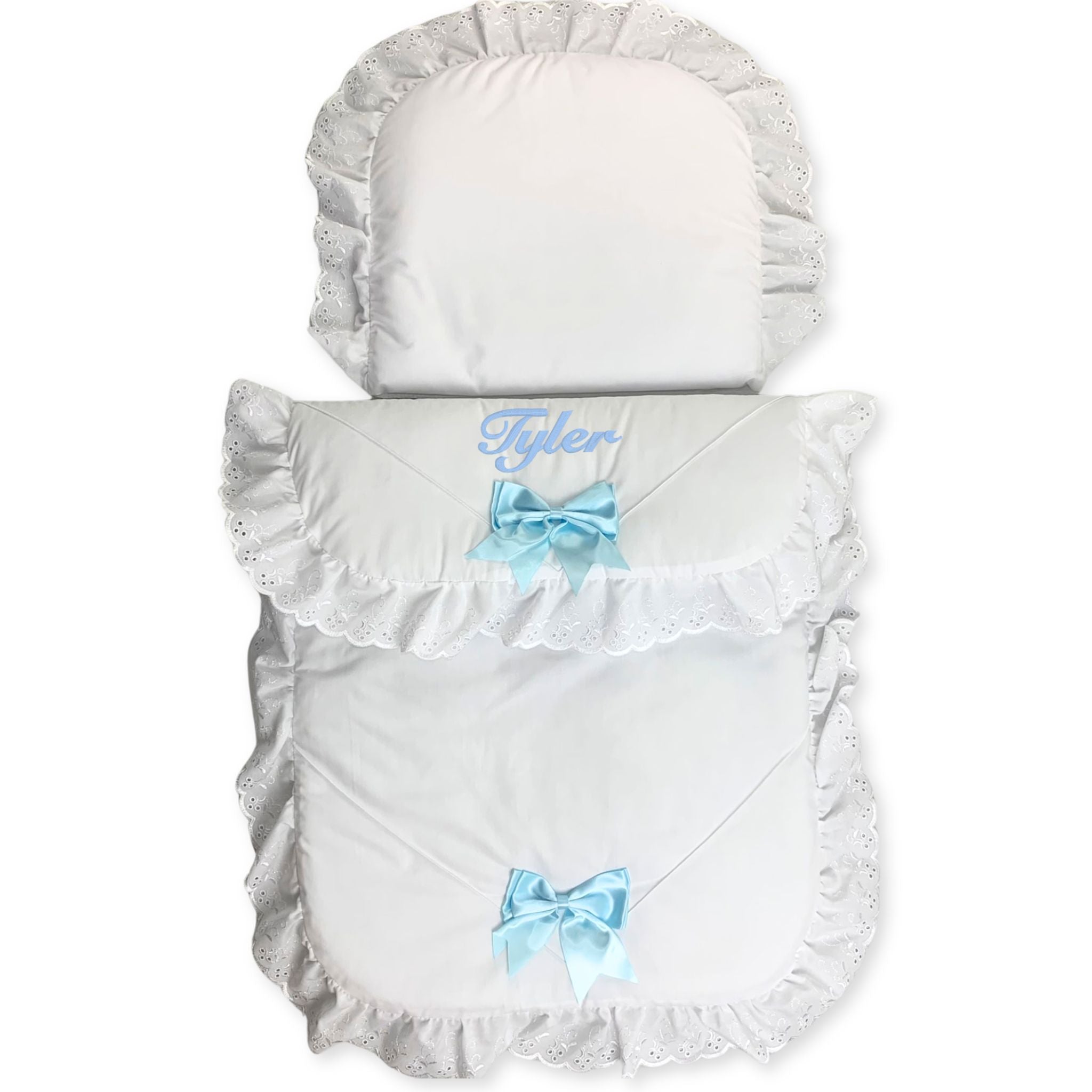 personalised boys pramset in white blue