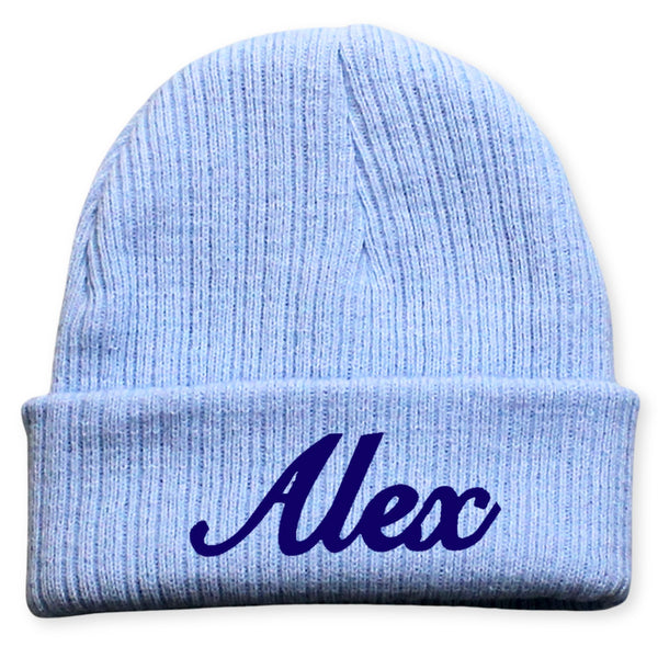 Personalised Pastel Baby Beanie Hat - Blue