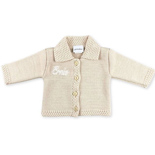 personalised baby cardigan in beige