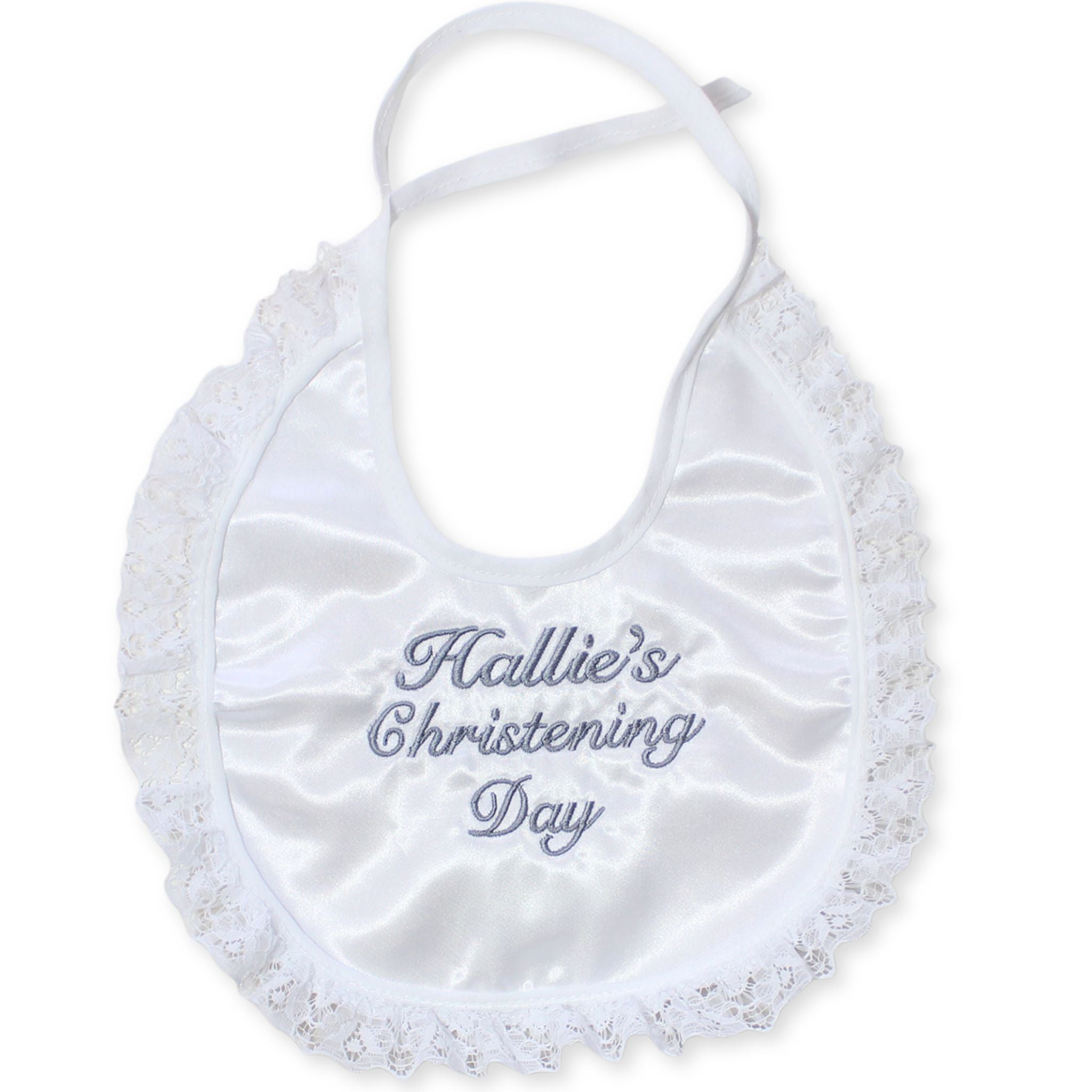 satin christening bib personalised