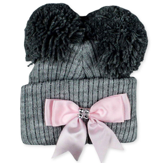 baby girl double bobble pom hat