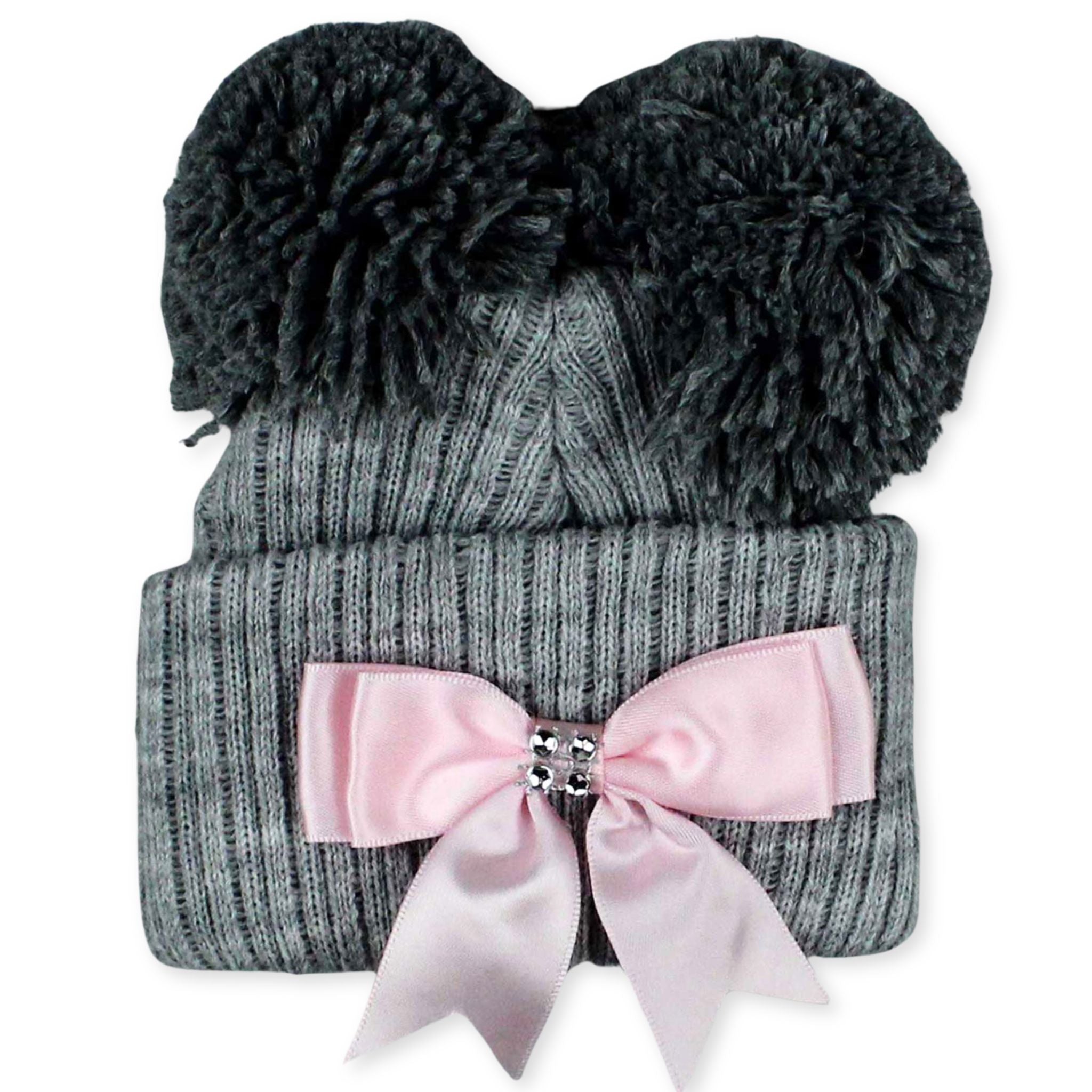 baby girl double bobble pom hat