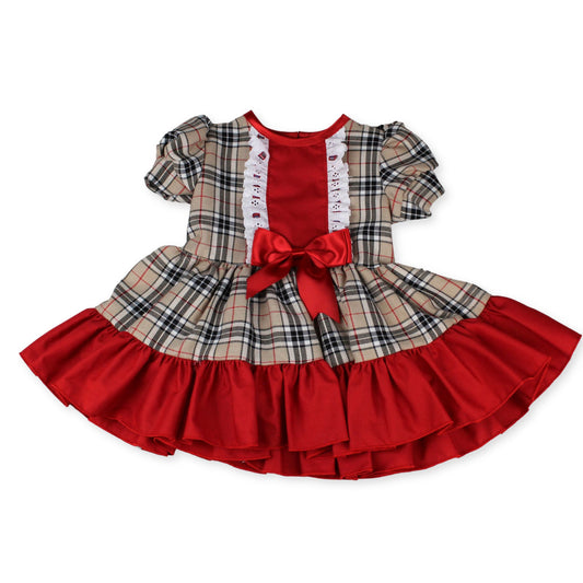 tartan beige and red dress