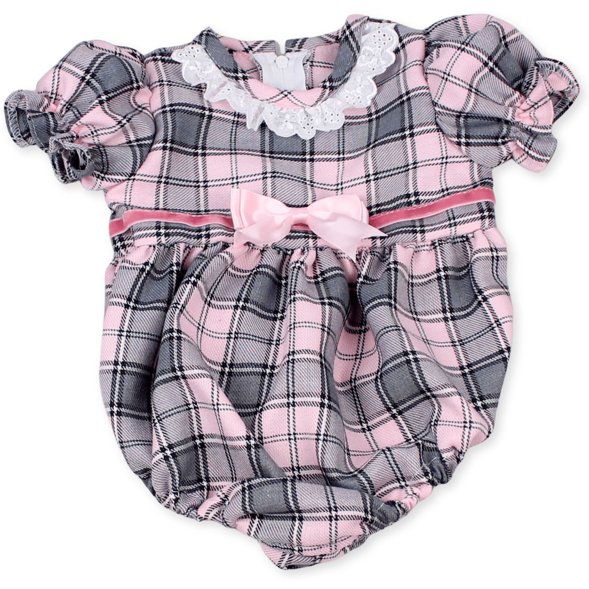 baby girls pink tartan romper